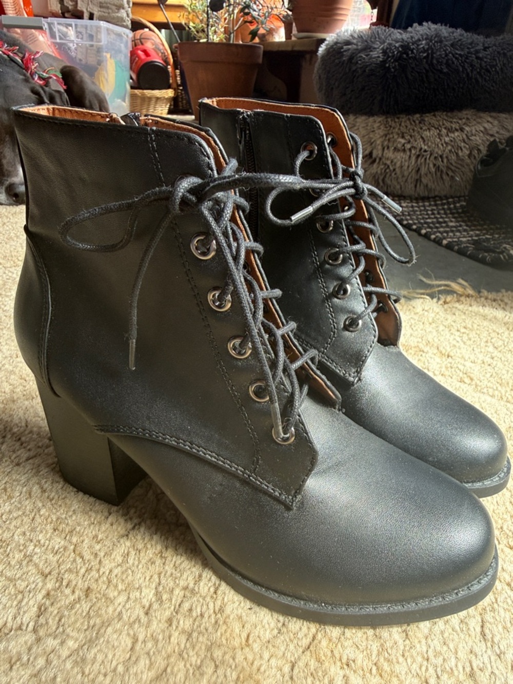 Soda Black Lace-Up Ankle Boots Sz 8.5 - Block Heel Combat Booties (read below)